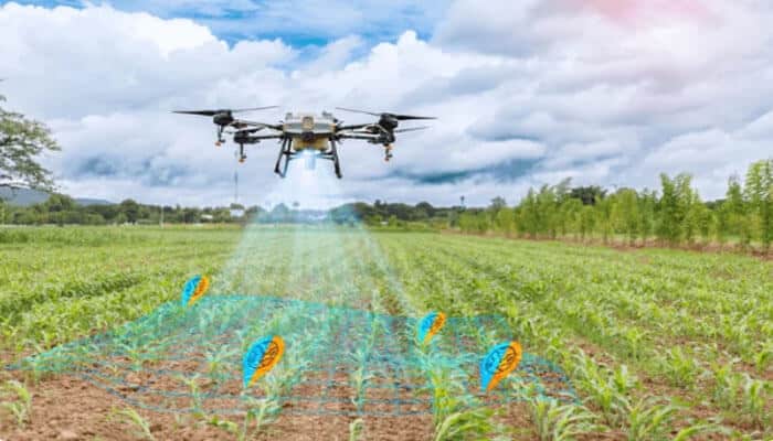 List of Agriculture Drones and Their Farming Applications - robodronetech - RoboDroneTech Agriculture Drones in action over a farm field, enhancing productivity and monitoring crops for better farming management.