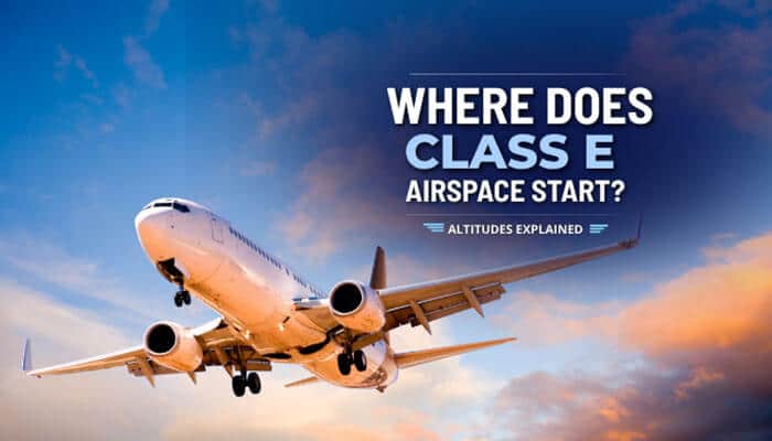 Where Does Class E Airspace Start Altitudes Explained - Robo Drone Tech - RoboDroneTech Class E Airspace altitude guide showing an airplane in flight with text explaining where Class E Airspace starts for pilots and FAA airspace training.