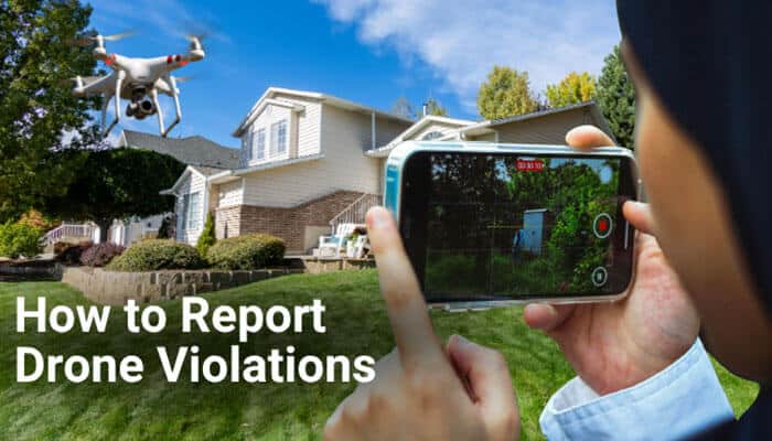 How to Report Drone Violations - Robo Drone Tech - RoboDroneTech A realistic suburban neighborhood scene showing a drone flying near a residential home while a person records the incident using a smartphone, illustrating evidence collection, drone violation reporting practices, and privacy enforcement measures, aligned with regulatory guidance and legal escalation steps relevant to How to Stop Drones from Flying Over Your House through proper documentation and complaint procedures.