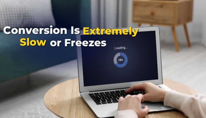 Conversion Is Extremely Slow or Freezes - Robo Drone Tech - RoboDroneTech YouTube to MP4 Not Working – laptop showing a stalled video conversion progress bar, illustrating slow MP4 conversion caused by server overload, unstable internet connection, large video files, or converter processing delays.