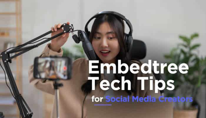 Embedtree Tech Tips for Social Media Creators - Robo Drone Tech - RoboDroneTech Embedtree Tech Tips for social media creators featuring a content creator recording video content with professional audio equipment, demonstrating creator tools, audience engagement strategies, content distribution, link-in-bio optimization, analytics tracking, personal branding, and social media growth techniques using Embedtree to manage and promote digital content across multiple platforms.