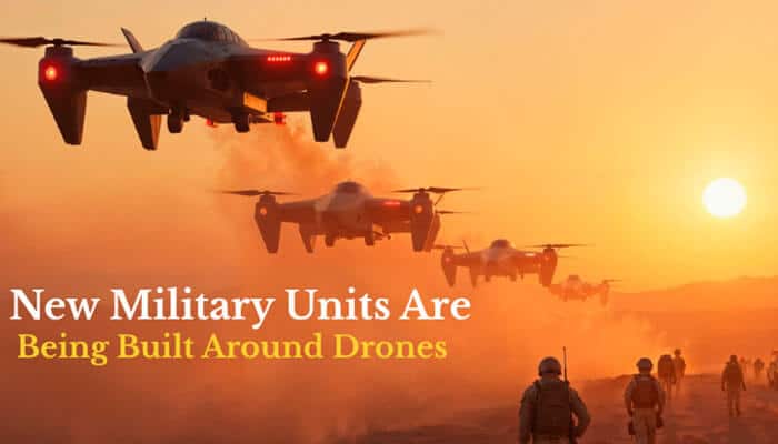 New Military Units Are Being Built Around Drones - Robo Drone Tech - RoboDroneTech FPV Drone Military units operating with multiple autonomous aerial systems during a battlefield mission, showing advanced drone-based reconnaissance and modern defense technology.