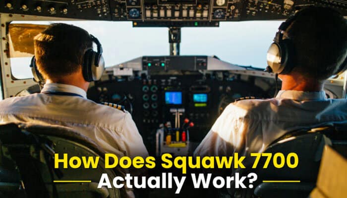 How Does Squawk 7700 Actually Work - Robo DRone Tech - RoboDroneTech Squawk 7700 emergency transponder code explained inside an aircraft cockpit, showing pilots operating flight controls while alerting air traffic control to an emergency.